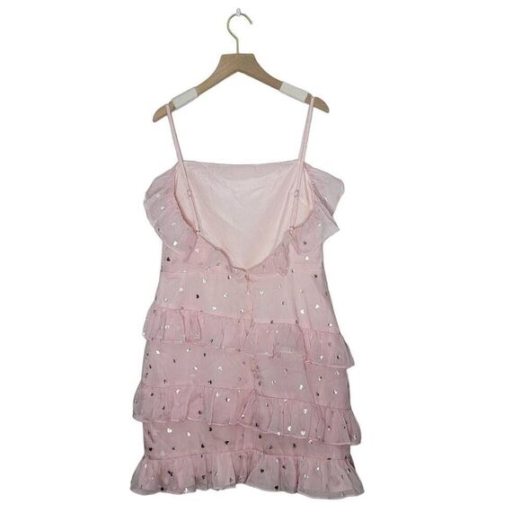 Lovers + Friends Pink Ruffle Dress Size Medium Silver Hearts - Picture 4 of 7